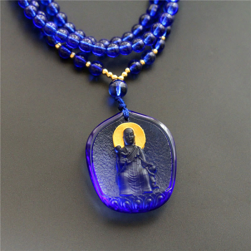 Collier pendentif en Buddha Stones tibétain, Bouddha Liuli, cristal Ksitigarbha Bodhisattva Sérénité - Ksitigarbha avec un enfant et du bleu - image 4