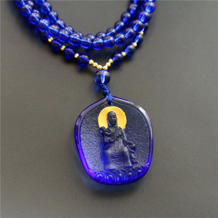 Collier pendentif en Buddha Stones tibétain, Bouddha Liuli, cristal Ksitigarbha Bodhisattva Sérénité - Ksitigarbha avec un enfant et du bleu - image 4