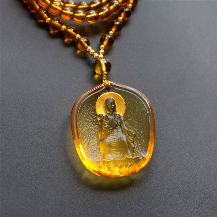 Collier pendentif en Buddha Stones tibétain, Bouddha Liuli, cristal Ksitigarbha Bodhisattva Sérénité - Ksitigarbha avec un enfant et du jaune - image 6