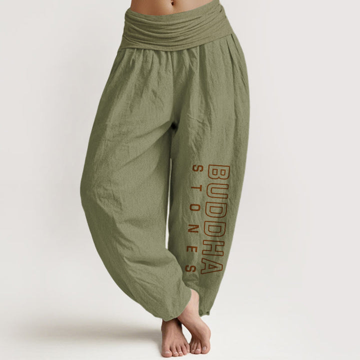 Pantalon Buddha Stones en pur coton de couleur unie « Buddha Stones» pour femme avec taille élastique - Vert olive - US22，UK/AU26，EU54 (6XL) - image 14