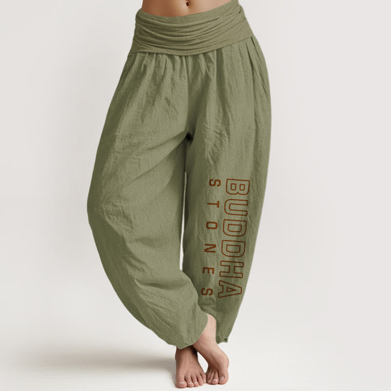 Pantalon Buddha Stones en pur coton de couleur unie « Buddha Stones» pour femme avec taille élastique - OliveDrab - US22，UK/AU26，EU54 (6XL) - image 14