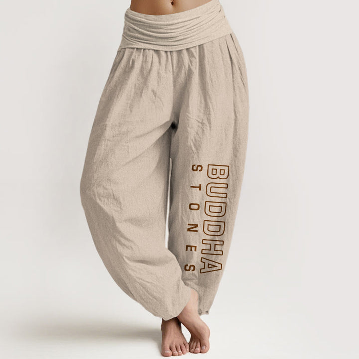 Pantalon Buddha Stones en pur coton de couleur unie « Buddha Stones» pour femme avec taille élastique - Tanné - US22，UK/AU26，EU54 (6XL) - image 0