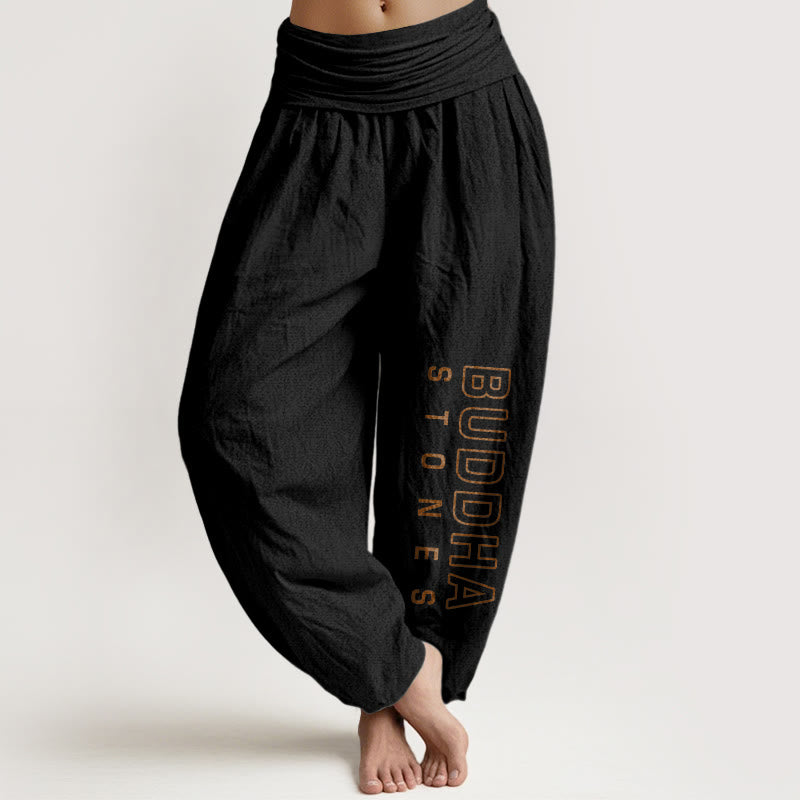 Pantalon Buddha Stones en pur coton de couleur unie « Buddha Stones» pour femme avec taille élastique - Noir - US22，UK/AU26，EU54 (6XL) - image 5