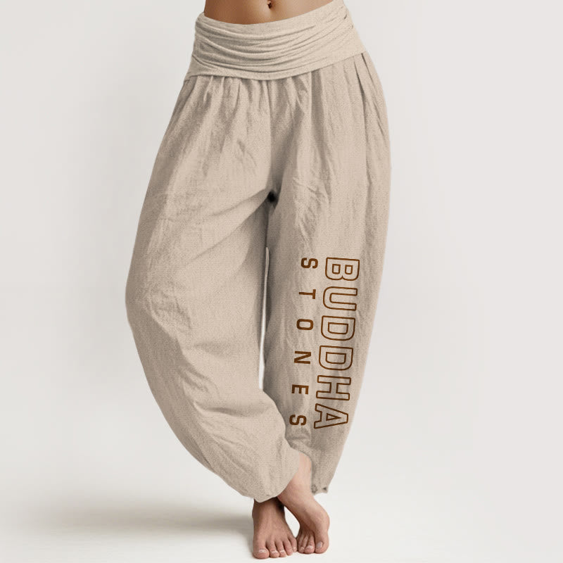 Pantalon Buddha Stones en pur coton de couleur unie « Buddha Stones» pour femme avec taille élastique - Tanné - US22，UK/AU26，EU54 (6XL) - image 0
