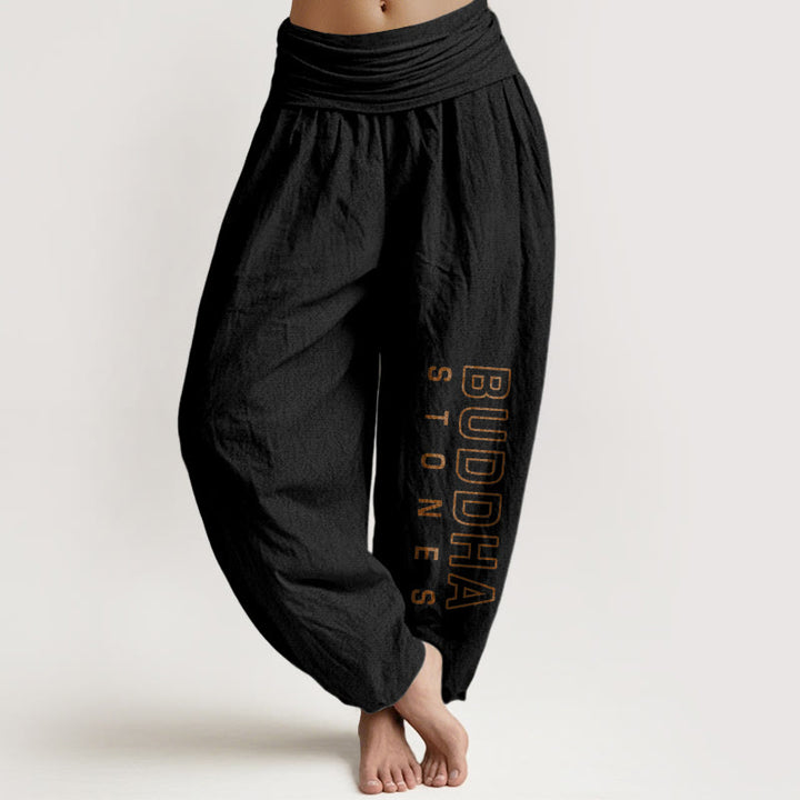 Pantalon Buddha Stones en pur coton de couleur unie « Buddha Stones» pour femme avec taille élastique - Noir - US22，UK/AU26，EU54 (6XL) - image 5