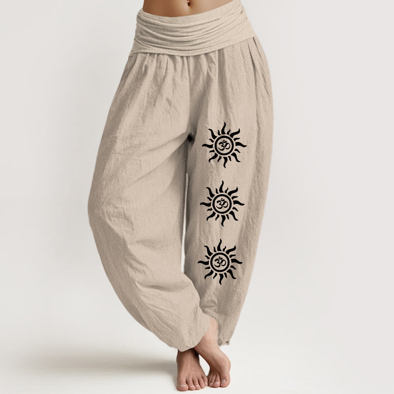 Pantalon Buddha Stones à taille élastique pour femme, couleur unie, en pur coton, motif symbole du soleil Om - Tanné - US22，UK/AU26，EU54 (6XL) - image 14
