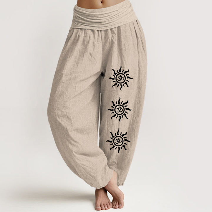 Pantalon Buddha Stones à taille élastique pour femme, couleur unie, en pur coton, motif symbole du soleil Om - Tanné - US22，UK/AU26，EU54 (6XL) - image 14