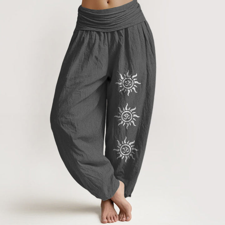 Pantalon Buddha Stones à taille élastique pour femme, couleur unie, en pur coton, motif symbole du soleil Om - Gris foncé - US22，UK/AU26，EU54 (6XL) - image 11