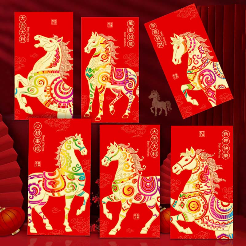 Lot de 6 enveloppes rouges chinoises en Buddha Stones, Année du Cheval, porte-bonheur, Nouvel An 2026 - image 6