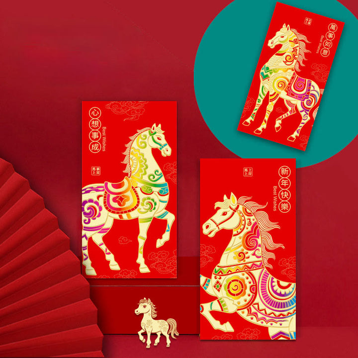 Lot de 6 enveloppes rouges chinoises en Buddha Stones, Année du Cheval, porte-bonheur, Nouvel An 2026 - image 7