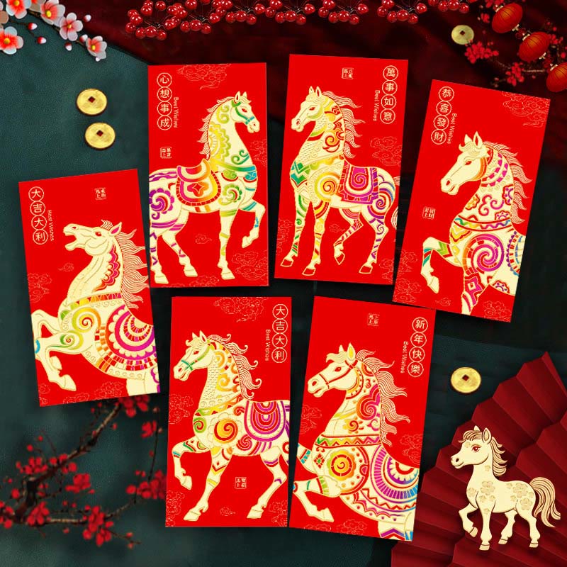 Lot de 6 enveloppes rouges chinoises en Buddha Stones, Année du Cheval, porte-bonheur, Nouvel An 2026 - image 5