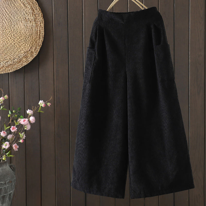 Pantalon large en velours côtelé de coton avec poches et doublure polaire Buddha Stones pour femme - Noir - US8-10，UK/AU12-14，EU40-42 (2XL) - image 10