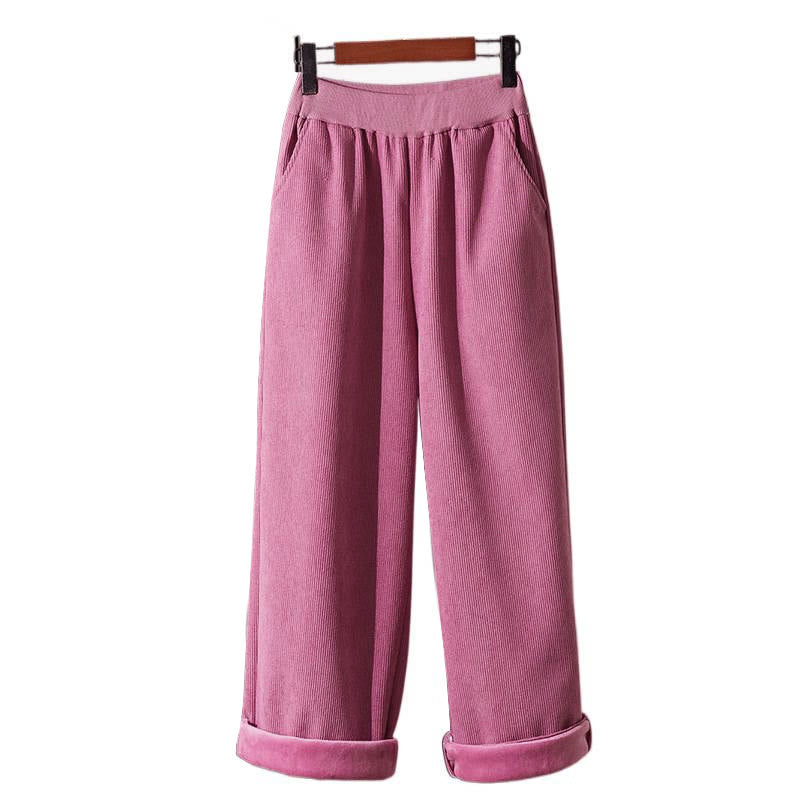 Pantalon d'hiver Buddha Stones pour femme, coupe large, en velours côtelé de coton, doublé polaire thermique avec poches - image 8