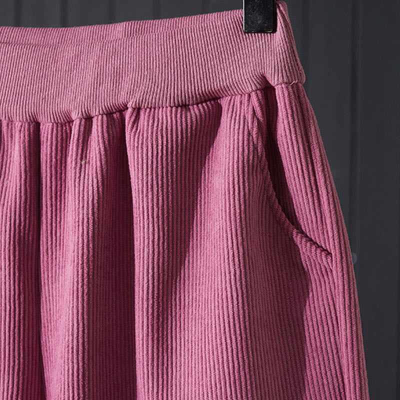 Pantalon d'hiver Buddha Stones pour femme, coupe large, en velours côtelé de coton, doublé polaire thermique avec poches - image 4