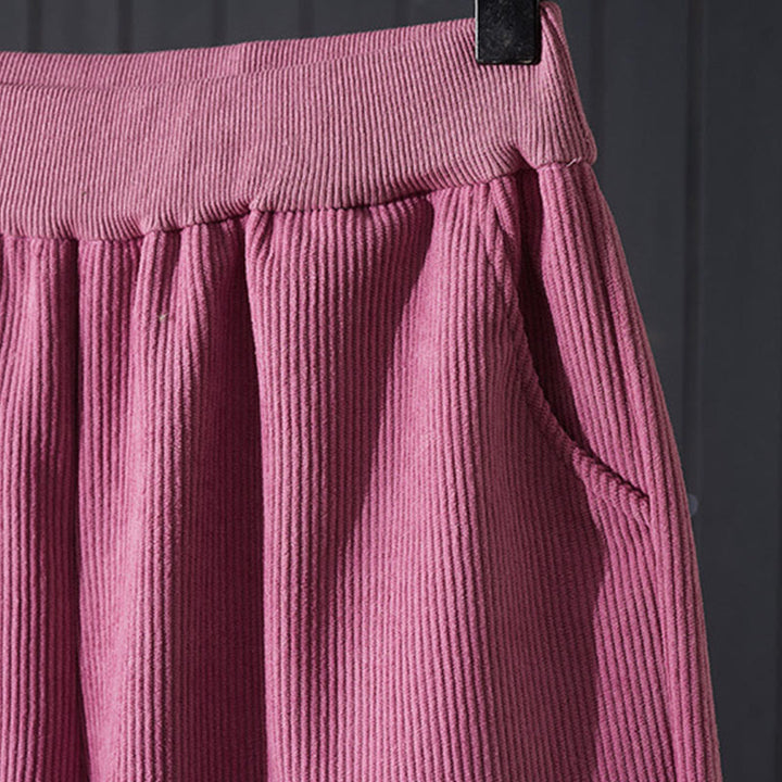 Pantalon d'hiver Buddha Stones pour femme, coupe large, en velours côtelé de coton, doublé polaire thermique avec poches - image 4