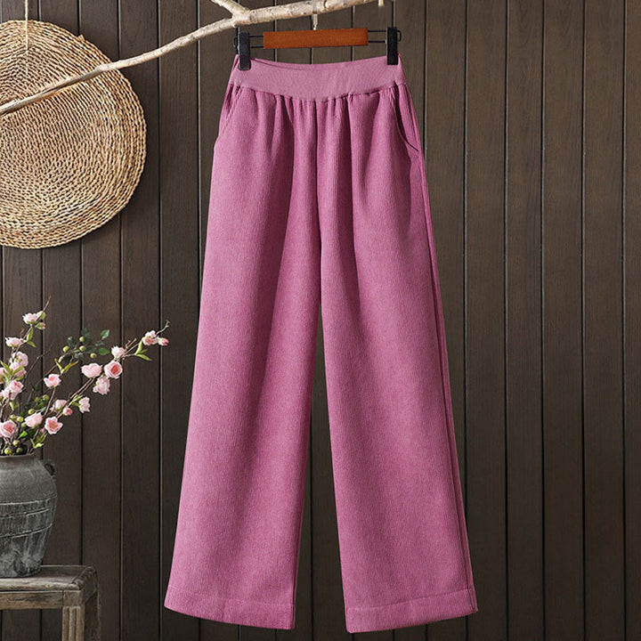 Pantalon d'hiver Buddha Stones pour femme, coupe large, en velours côtelé de coton, doublé polaire thermique avec poches - Violet pâle Rouge - US8-10，UK/AU12-14，EU40-42 (2XL) - image 0