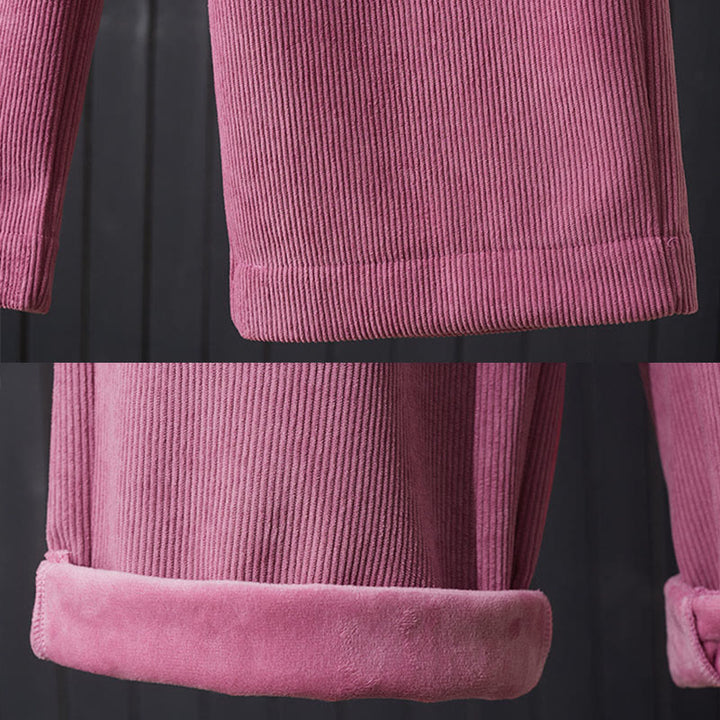 Pantalon d'hiver Buddha Stones pour femme, coupe large, en velours côtelé de coton, doublé polaire thermique avec poches - image 7