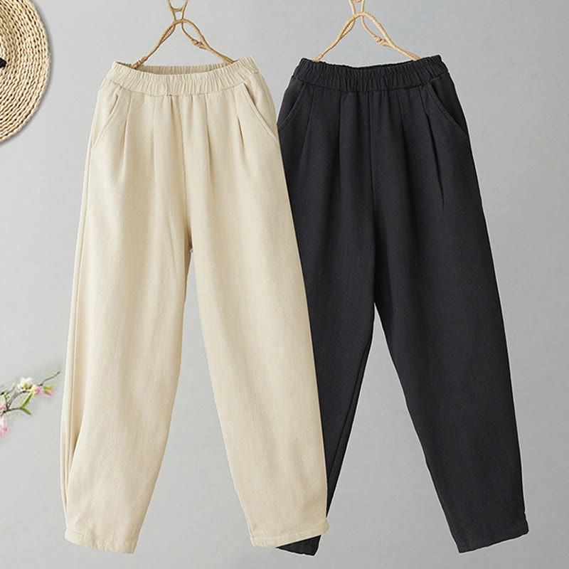 Pantalon d'hiver Buddha Stones en coton thermique doublé polaire pour femme, longueur cheville, avec poches - image 11