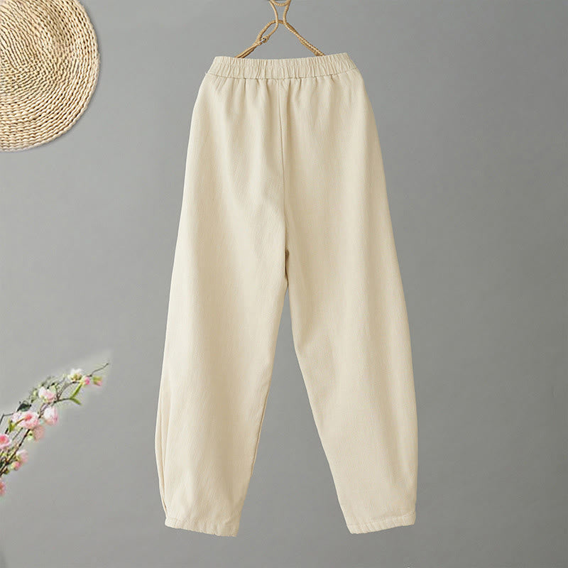 Pantalon d'hiver Buddha Stones en coton thermique doublé polaire pour femme, longueur cheville, avec poches - image 1