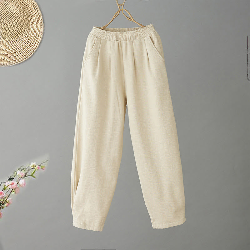 Pantalon d'hiver Buddha Stones en coton thermique doublé polaire pour femme, longueur cheville, avec poches - Verge d'or claireJaune - US8-10，UK/AU12-14，EU40-42 (2XL) - image 0