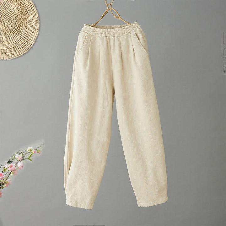 Pantalon d'hiver Buddha Stones en coton thermique doublé polaire pour femme, longueur cheville, avec poches - Verge d'or claireJaune - US8-10，UK/AU12-14，EU40-42 (2XL) - image 0