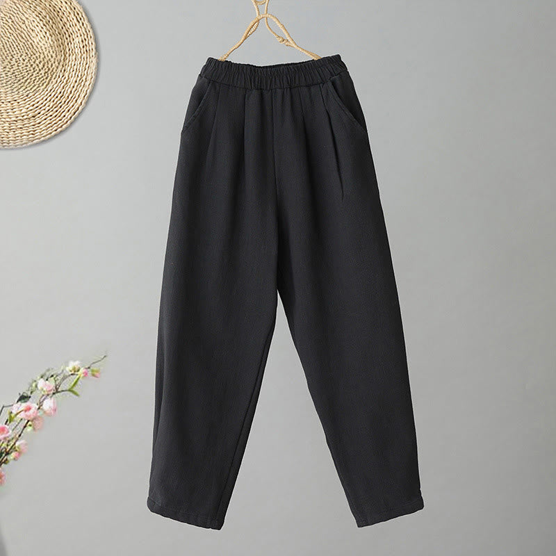 Pantalon d'hiver Buddha Stones en coton thermique doublé polaire pour femme, longueur cheville, avec poches - Noir - US8-10，UK/AU12-14，EU40-42 (2XL) - image 6