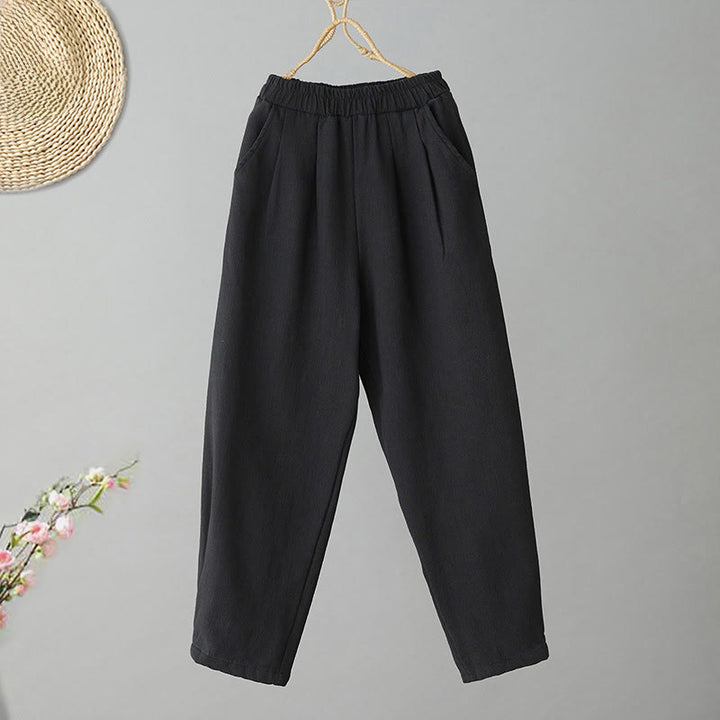 Pantalon d'hiver Buddha Stones en coton thermique doublé polaire pour femme, longueur cheville, avec poches - Noir - US8-10，UK/AU12-14，EU40-42 (2XL) - image 6