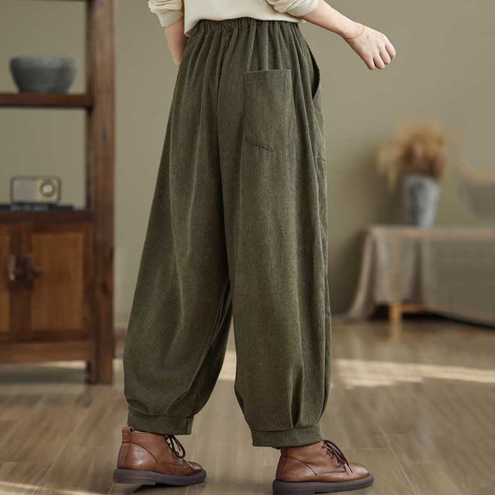 Pantalon Buddha Stones en velours côtelé pour femme, couleur unie, longueur cheville, design simple, avec poches, collection hiver - image 5