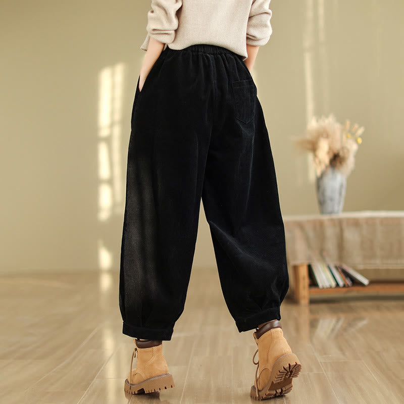 Pantalon sarouel en velours côtelé uni avec poches et ceinture élastique Buddha Stones pour femme - image 11