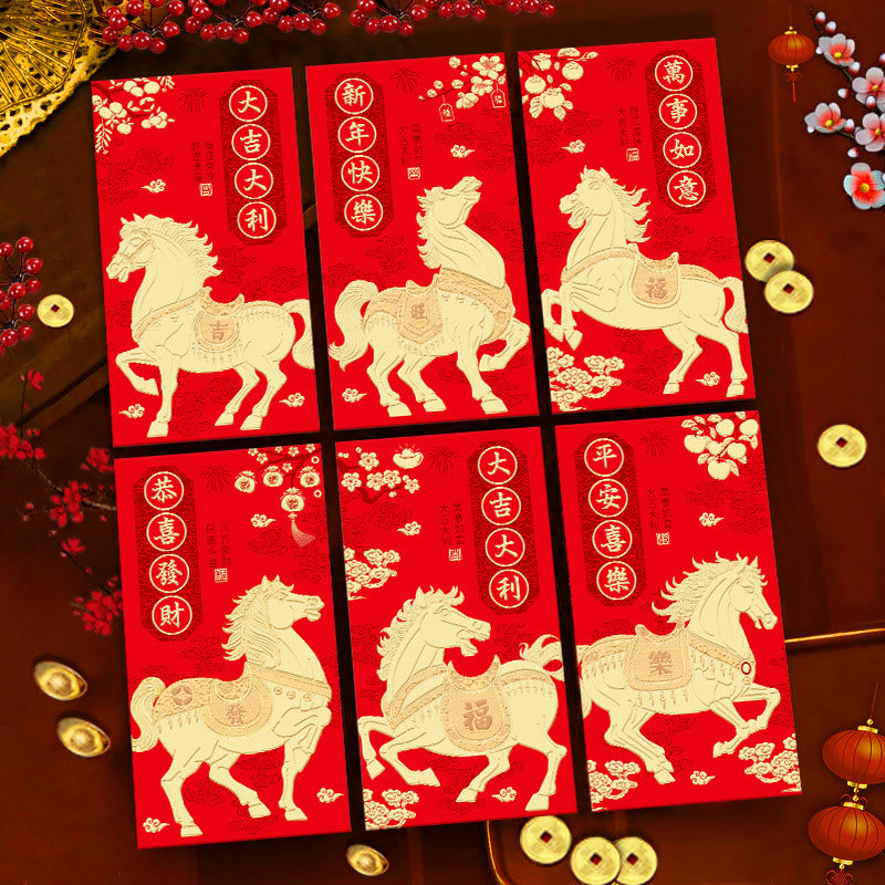 Buddha Stones 6 pièces Enveloppe rouge chinoise Année du Cheval Meilleurs vœux pour la nouvelle année 2026 - image 4