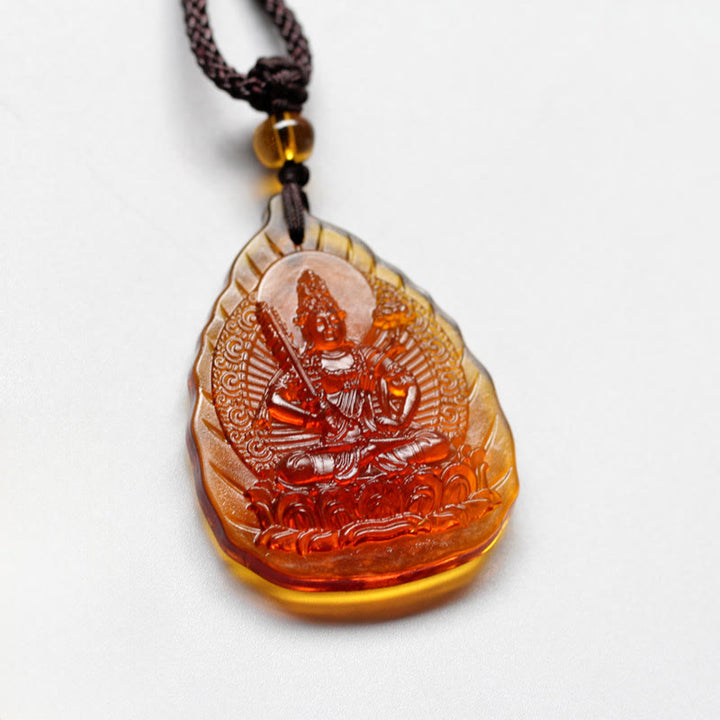 Collier pendentif en forme de feuille Buddha Stones et cristal Liuli, symbole du zodiaque chinois, protection du Bouddha natal - Bodhisattva Buffle/Tigre-Vide - image 1