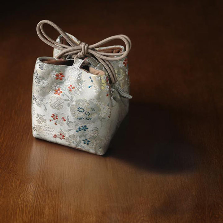 Petit sac cadeau de rangement pour bijoux, motif fleurs et Buddha Stones, 8 x 8 x 8 cm - image 7