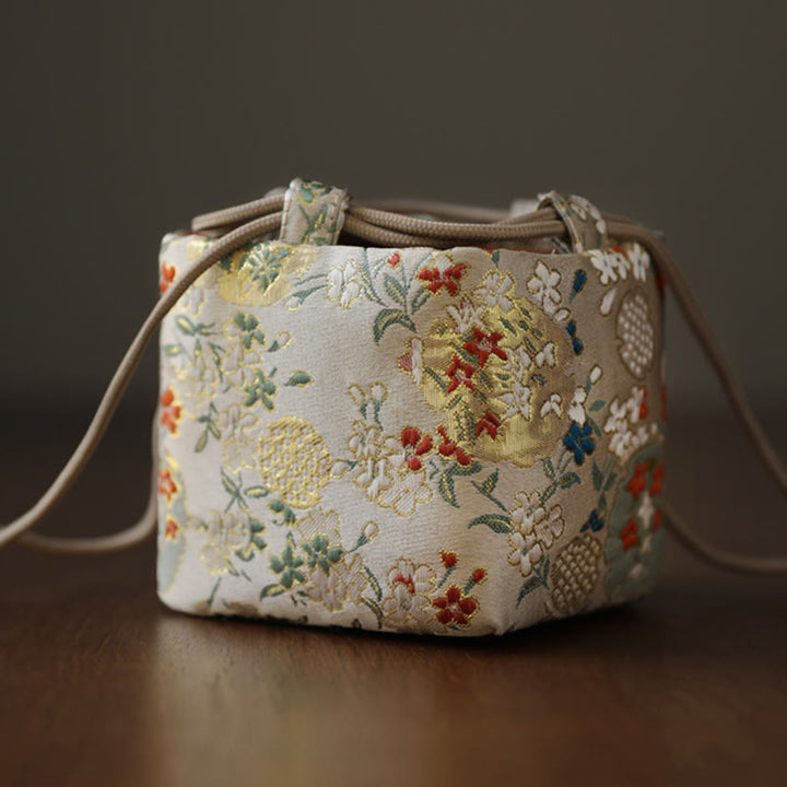 Petit sac cadeau de rangement pour bijoux, motif fleurs et Buddha Stones, 8 x 8 x 8 cm - image 2