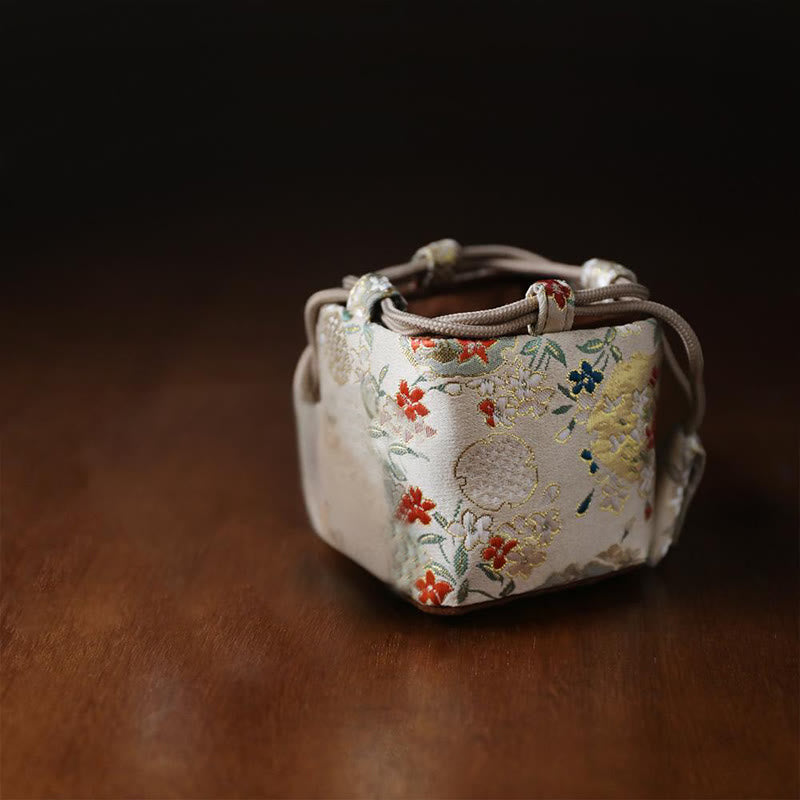 Petit sac cadeau de rangement pour bijoux, motif fleurs et Buddha Stones, 8 x 8 x 8 cm - image 6