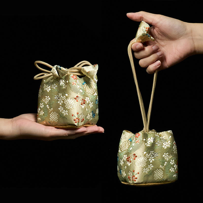 Petit sac cadeau de rangement pour bijoux, motif fleurs et Buddha Stones, 8 x 8 x 8 cm - Beige 8cm*8cm*8cm - image 0