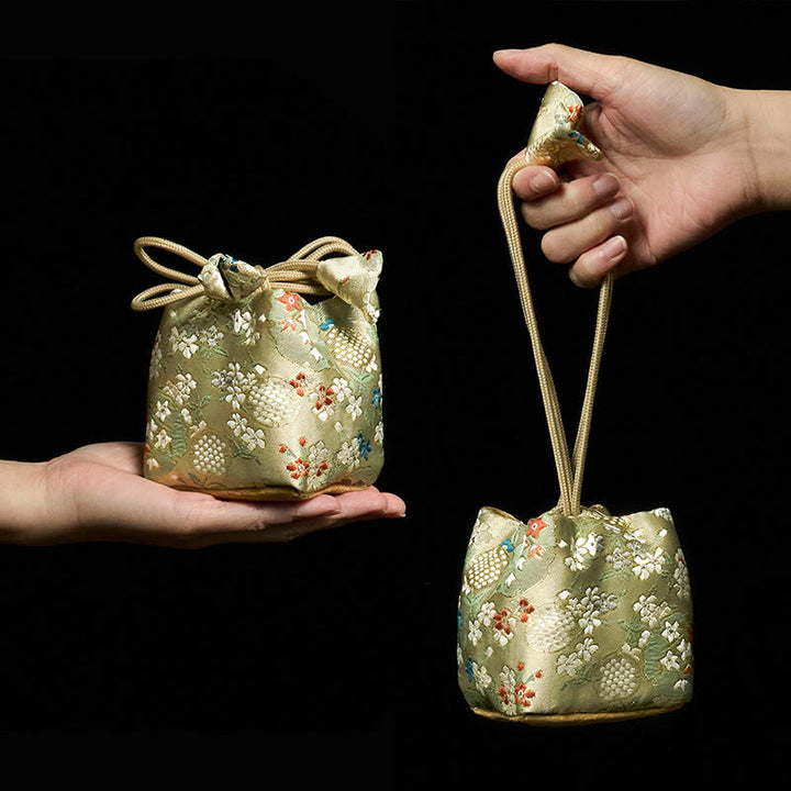 Petit sac cadeau de rangement pour bijoux, motif fleurs et Buddha Stones, 8 x 8 x 8 cm - Beige 8cm*8cm*8cm - image 0