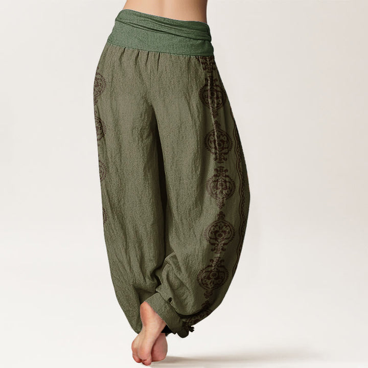 Pantalon sarouel femme taille élastique motif Buddha Stones en pur coton Mandala Om Mani Padme Hum - image 7