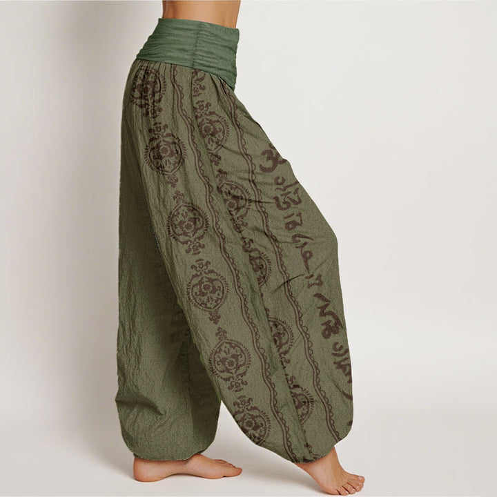 Pantalon sarouel femme taille élastique motif Buddha Stones en pur coton Mandala Om Mani Padme Hum - image 6