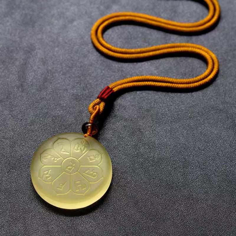 Collier pendentif en forme de huit pétales en Buddha Stones Liuli Crystal Wealth God Mantra Abondance - image 1