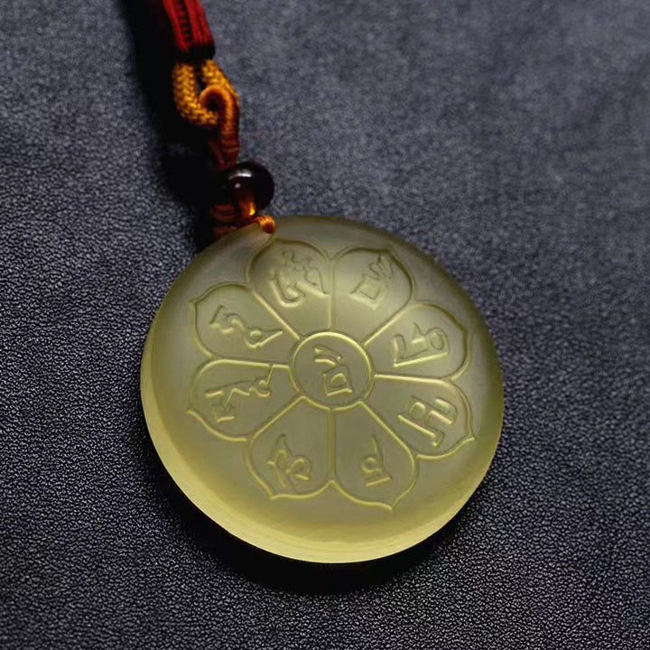 Collier pendentif en forme de huit pétales en Buddha Stones Liuli Crystal Wealth God Mantra Abondance - image 2