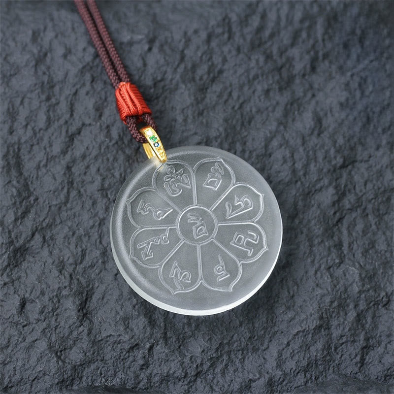 Collier pendentif en forme de huit pétales en Buddha Stones Liuli Crystal Wealth God Mantra Abondance - Liuli Crystal Wealth God Mantra - Blanc - image 4