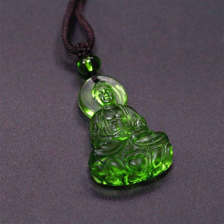 Collier pendentif Bouddha Sérénité en cristal de médecine Liuli Buddha Stones - Bouddha de la Médecine-Vert - image 0