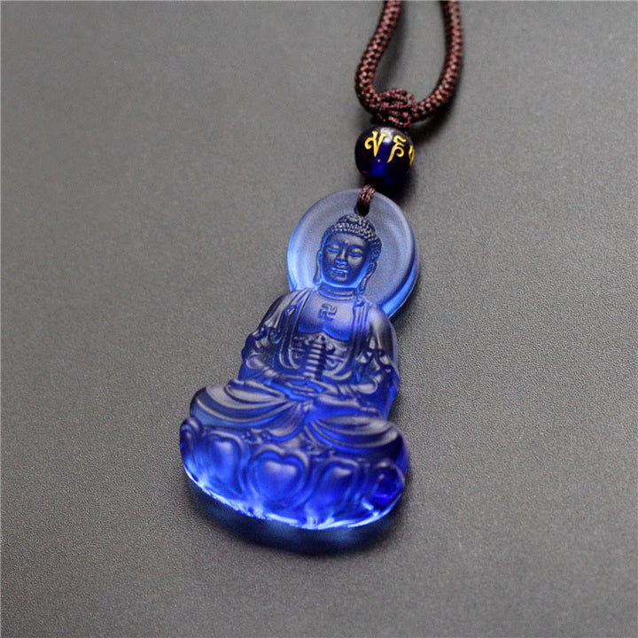 Collier pendentif Bouddha Sérénité en cristal de médecine Liuli Buddha Stones - Bouddha de la Médecine-Bleu - image 1