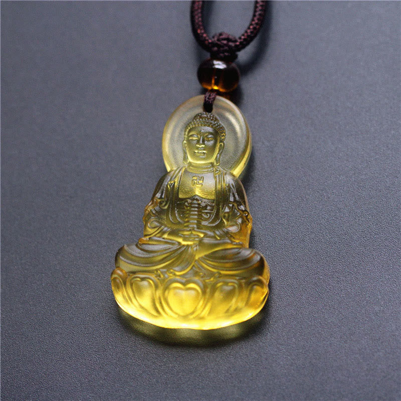 Collier pendentif Bouddha Sérénité en cristal de médecine Liuli Buddha Stones - Bouddha de la Médecine - Jaune - image 3
