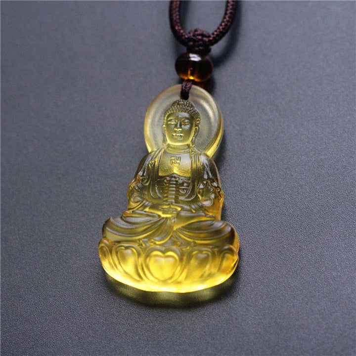Collier pendentif Bouddha Sérénité en cristal de médecine Liuli Buddha Stones - Bouddha de la Médecine - Jaune - image 3