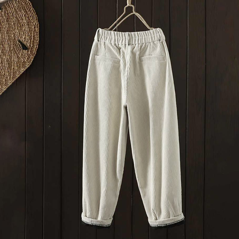 Pantalon Buddha Stones d'hiver en velours côtelé uni pour femme, taille haute, doublé polaire et poches - image 1