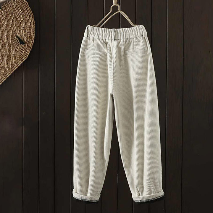 Pantalon Buddha Stones d'hiver en velours côtelé uni pour femme, taille haute, doublé polaire et poches - image 1