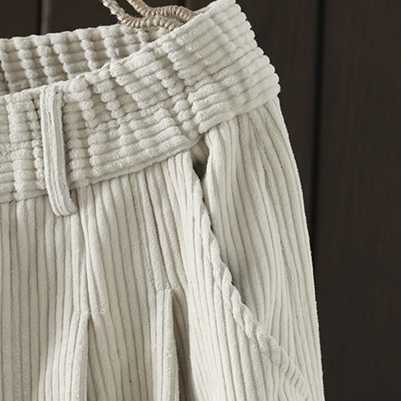 Pantalon Buddha Stones d'hiver en velours côtelé uni pour femme, taille haute, doublé polaire et poches - image 4