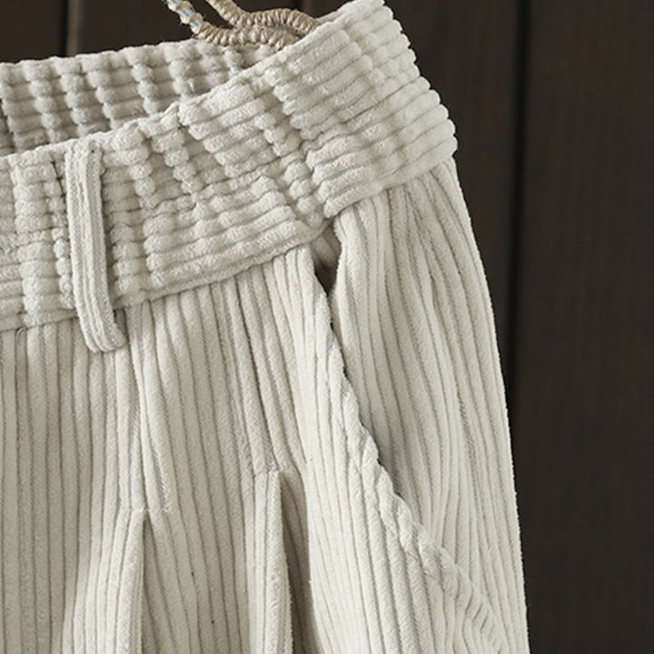 Pantalon Buddha Stones d'hiver en velours côtelé uni pour femme, taille haute, doublé polaire et poches - image 4