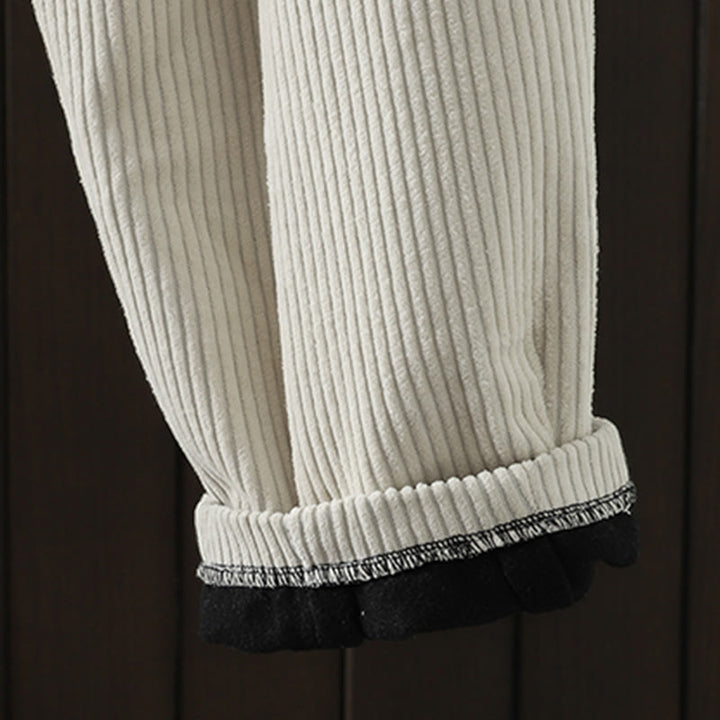 Pantalon Buddha Stones d'hiver en velours côtelé uni pour femme, taille haute, doublé polaire et poches - image 9